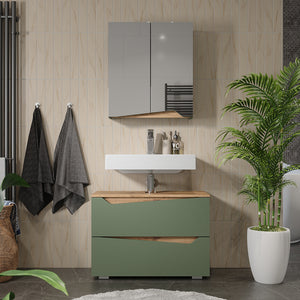 Vicco Specchio contenitore bagno Verde/Artigianale 60 x 67 cm con ripiano regolabile in altezza