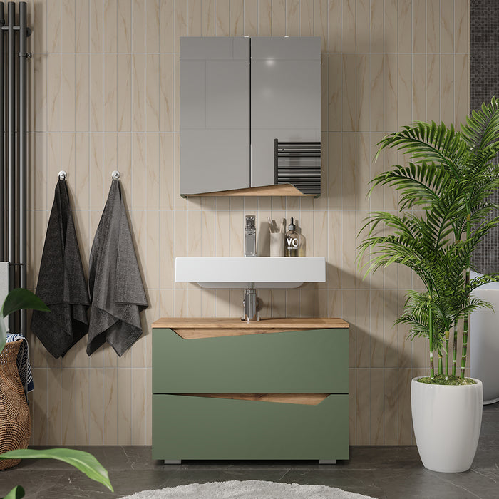 Vicco Specchio contenitore bagno Verde/Artigianale 60 x 67 cm con ripiano regolabile in altezza