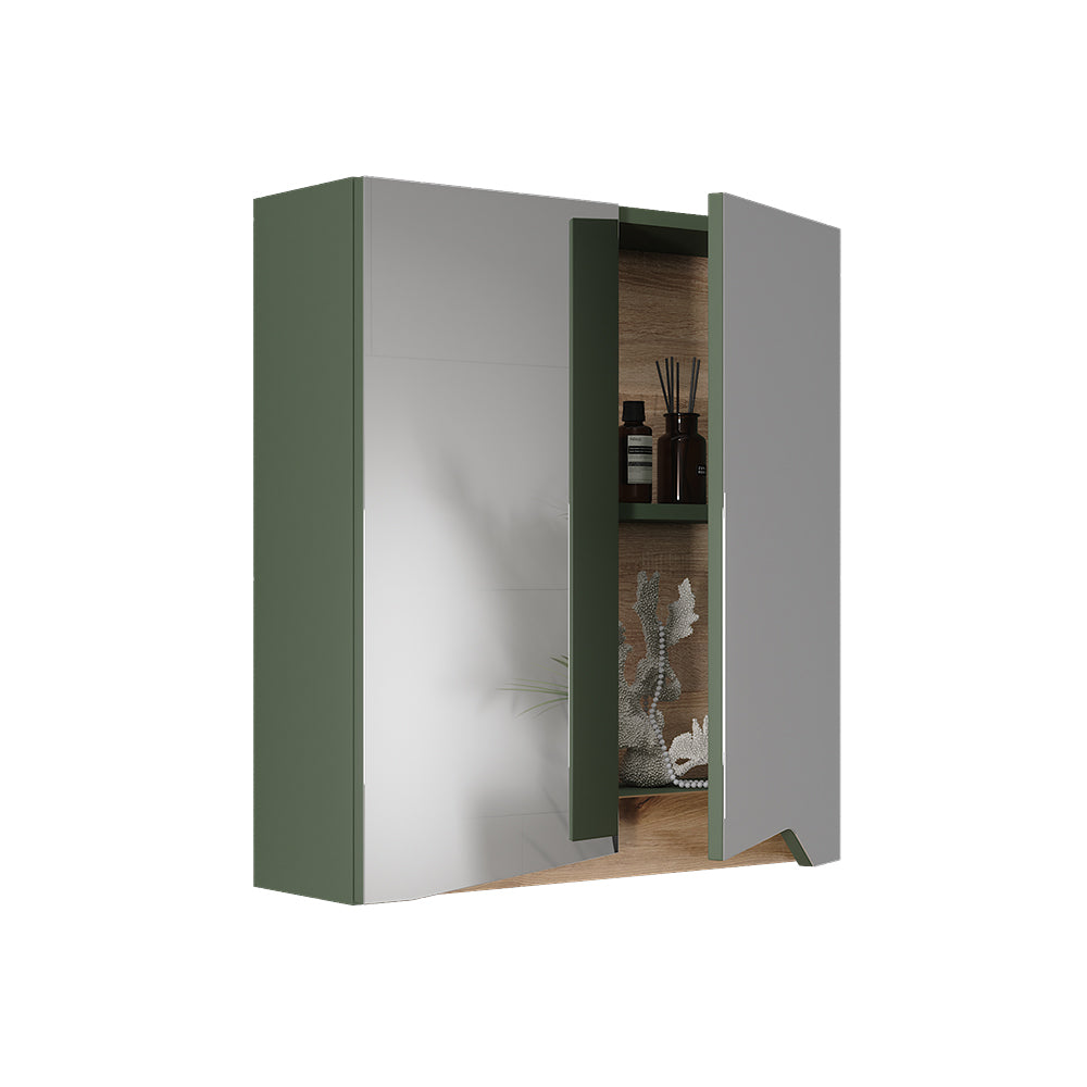 Vicco Specchio contenitore bagno Verde/Artigianale 60 x 67 cm con ripiano regolabile in altezza
