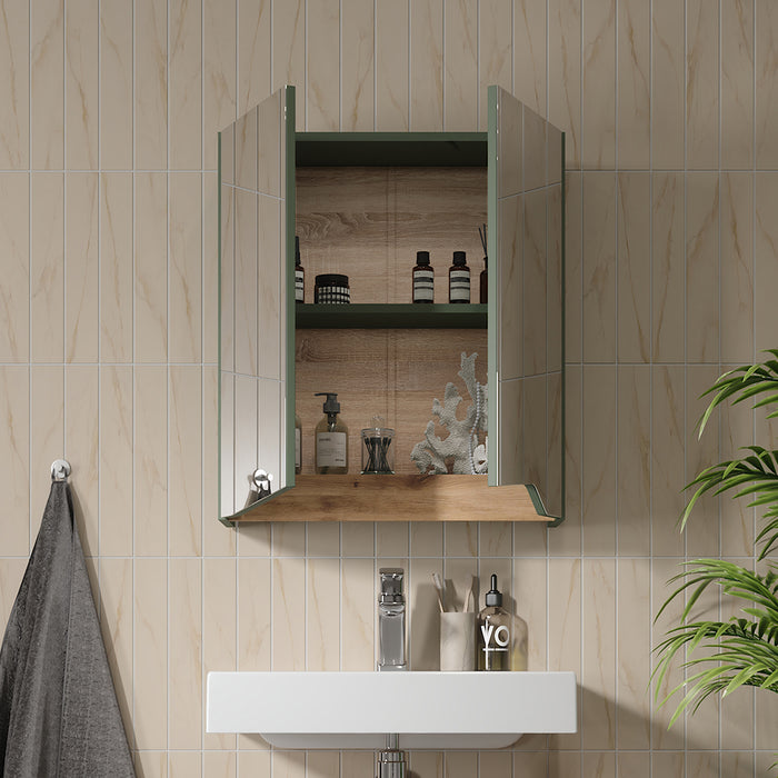 Vicco Specchio contenitore bagno Verde/Artigianale 60 x 67 cm con ripiano regolabile in altezza