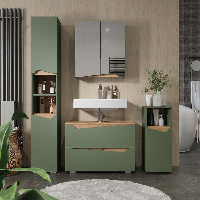 Vicco Specchio contenitore bagno Verde/Artigianale 60 x 67 cm con ripiano regolabile in altezza