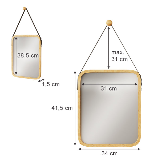 Vicco Specchio bagno Bambù 34 x 41.5 cm con cinturino regolabile