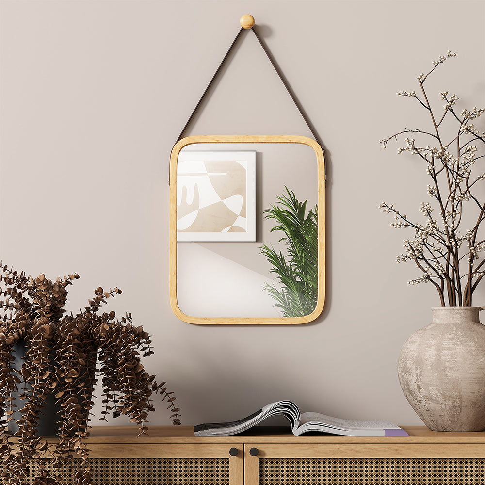 Vicco Specchio bagno Bambù 34 x 41.5 cm con cinturino regolabile