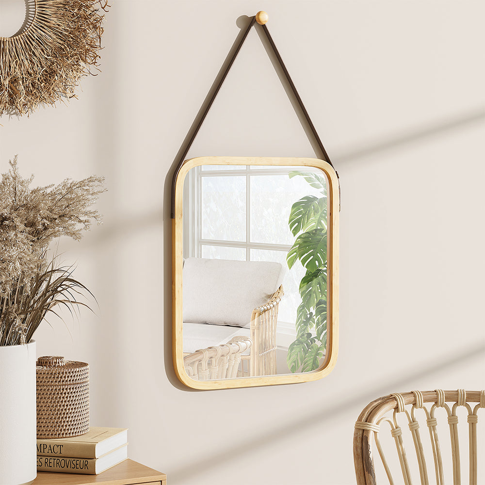 Vicco Specchio bagno Bambù 34 x 41.5 cm con cinturino regolabile