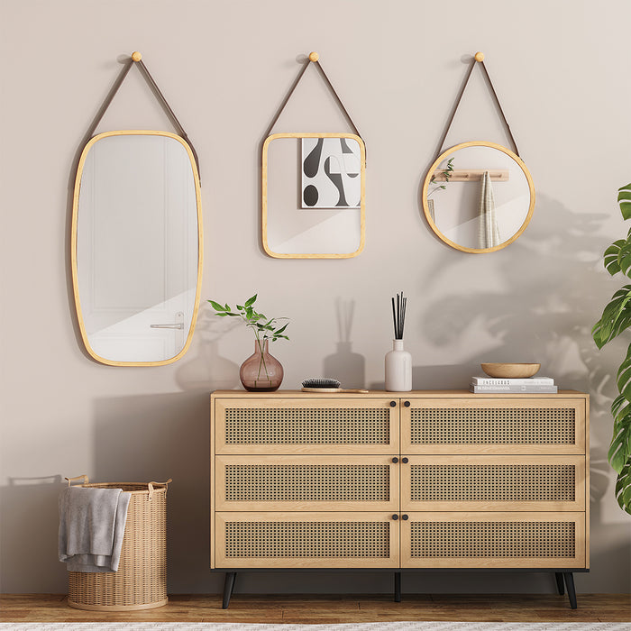 Vicco Specchio bagno Bambù 34 x 41.5 cm con cinturino regolabile