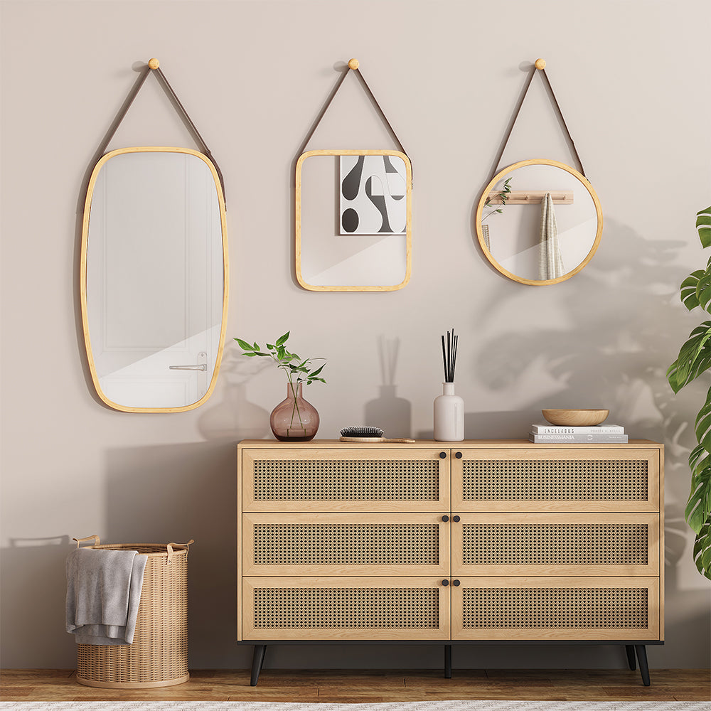 Vicco Specchio bagno Bambù 44 x 78 cm con cinturino regolabile