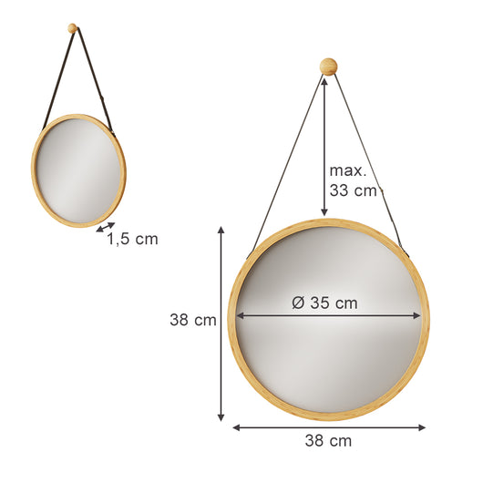 Vicco Specchio bagno Bambù 38 x 38 cm con cinturino regolabile
