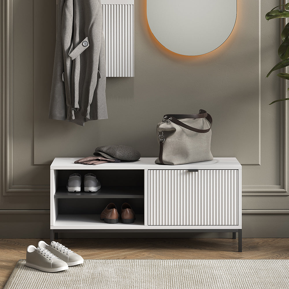 Vicco Panca scarpiera da ingresso Bianco 100 x 45 cm con porta a soffietto