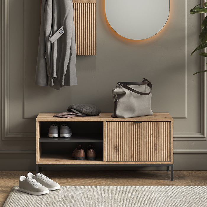 Vicco Panca scarpiera da ingresso Quercia vichinga 100 x 45 cm con porta a soffietto