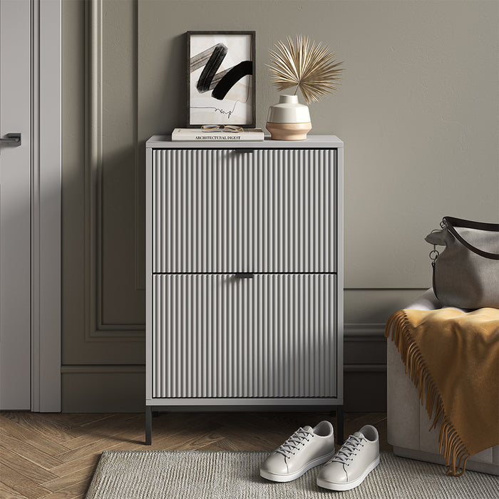 Vicco Scarpiera da ingresso Grigio 60 x 92 cm con 2 cassetti pieghevoli