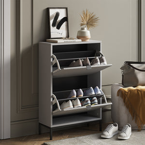 Vicco Scarpiera da ingresso Grigio 60 x 92 cm con 2 cassetti pieghevoli