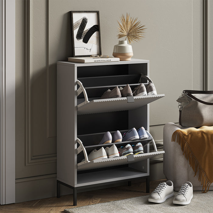 Vicco Scarpiera da ingresso Grigio 60 x 92 cm con 2 cassetti pieghevoli