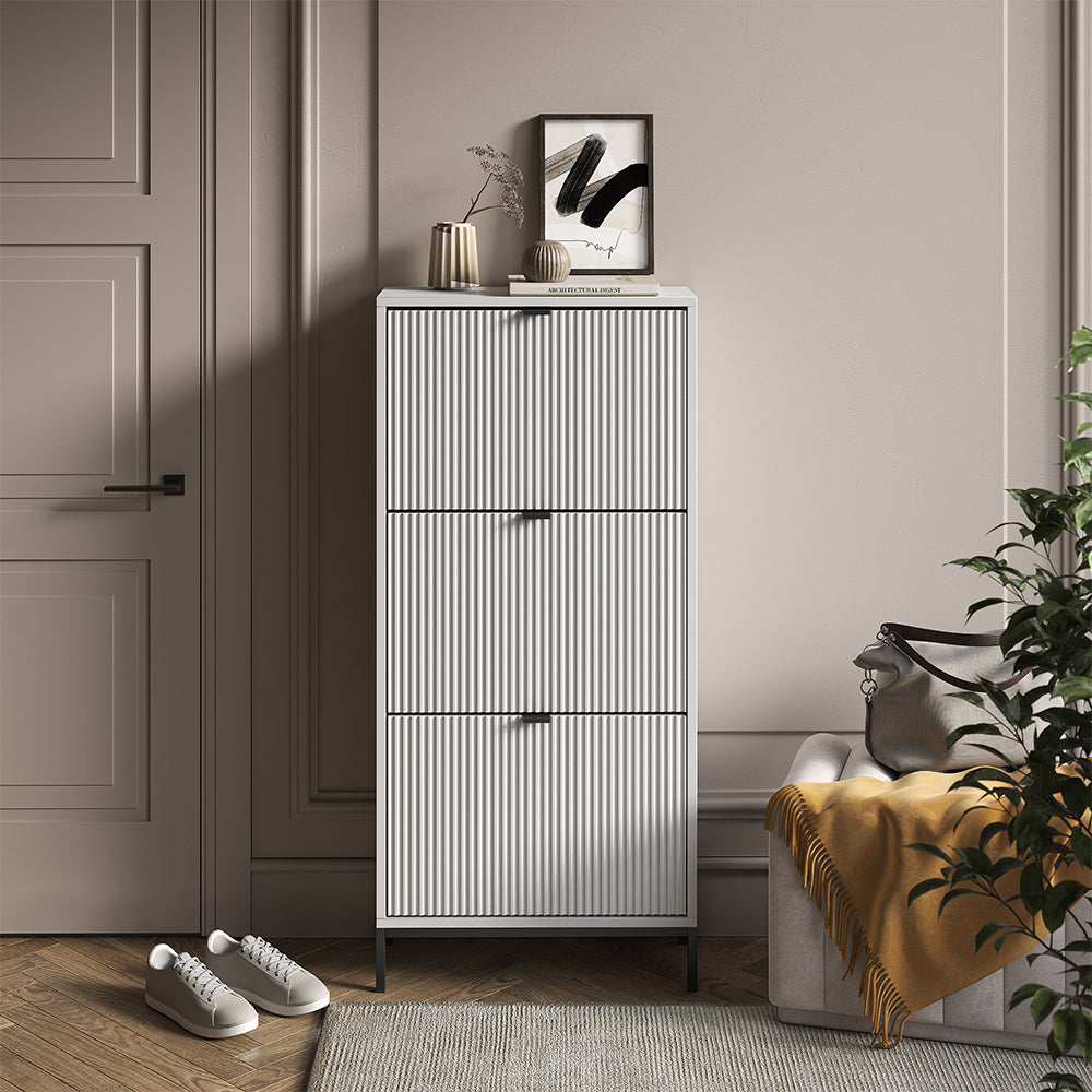 Vicco Scarpiera da ingresso Bianco 60 x 130 cm con 3 cassetti pieghevoli