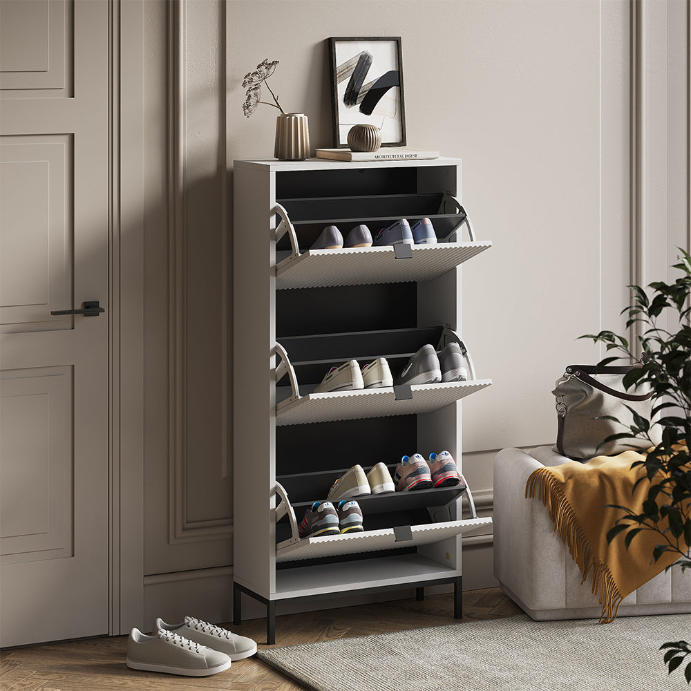 Vicco Scarpiera da ingresso Bianco 60 x 130 cm con 3 cassetti pieghevoli