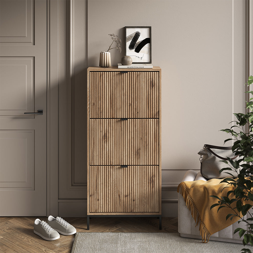 Vicco Scarpiera da ingresso Quercia vichinga 60 x 130 cm con 3 cassetti pieghevoli