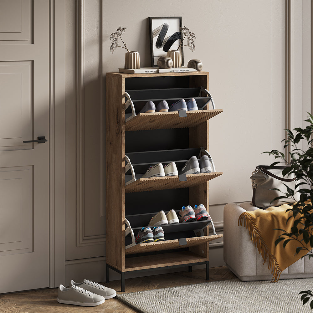 Vicco Scarpiera da ingresso Quercia vichinga 60 x 130 cm con 3 cassetti pieghevoli