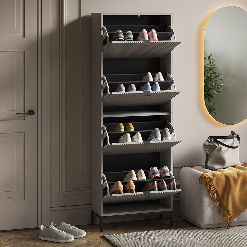 Vicco Scarpiera da ingresso Grigio 60 x 168 cm con 4 cassetti pieghevoli