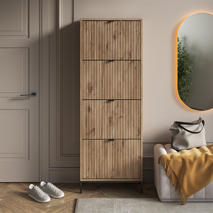 Vicco Scarpiera da ingresso Quercia vichinga 60 x 168 cm con 4 cassetti pieghevoli