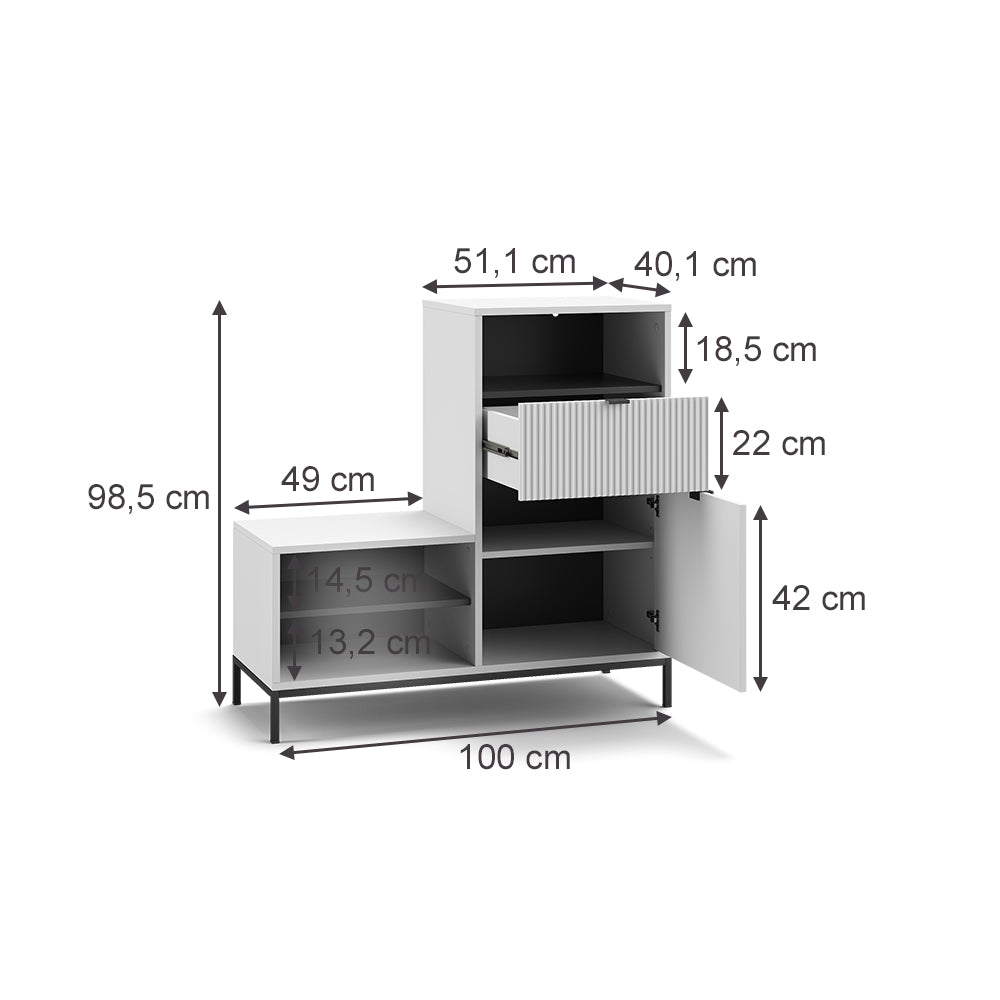 Vicco Panca scarpiera da ingresso Bianco 100 x 98.5 cm con anta e cassetto