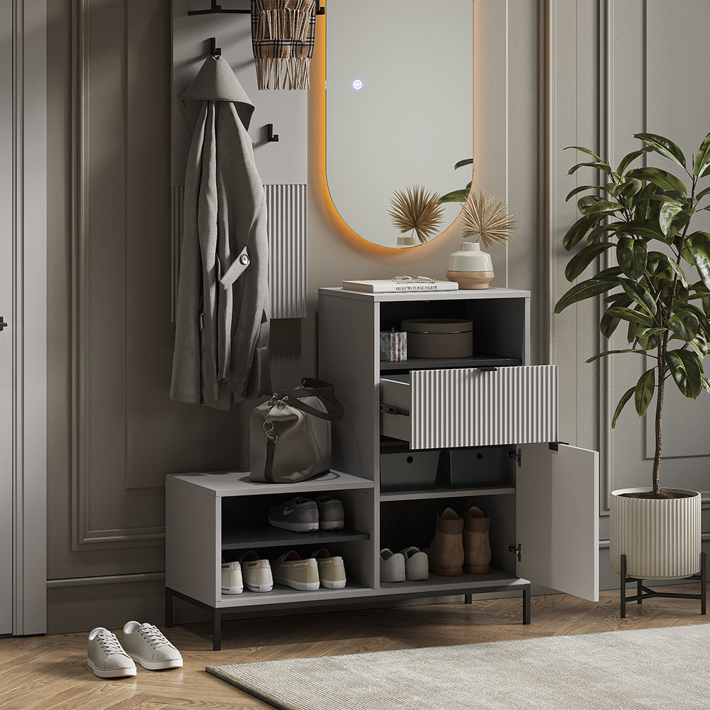 Vicco Panca scarpiera da ingresso Grigio 100 x 98.5 cm con anta e cassetto