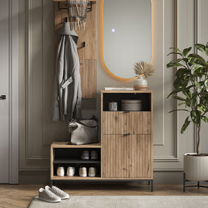 Vicco Panca scarpiera da ingresso Quercia vichinga 100 x 98.5 cm con 6 scomparti