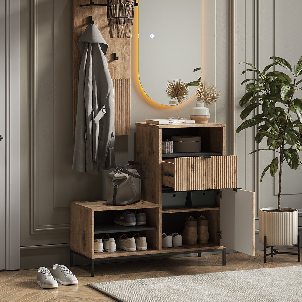 Vicco Panca scarpiera da ingresso Quercia vichinga 100 x 98.5 cm con 6 scomparti