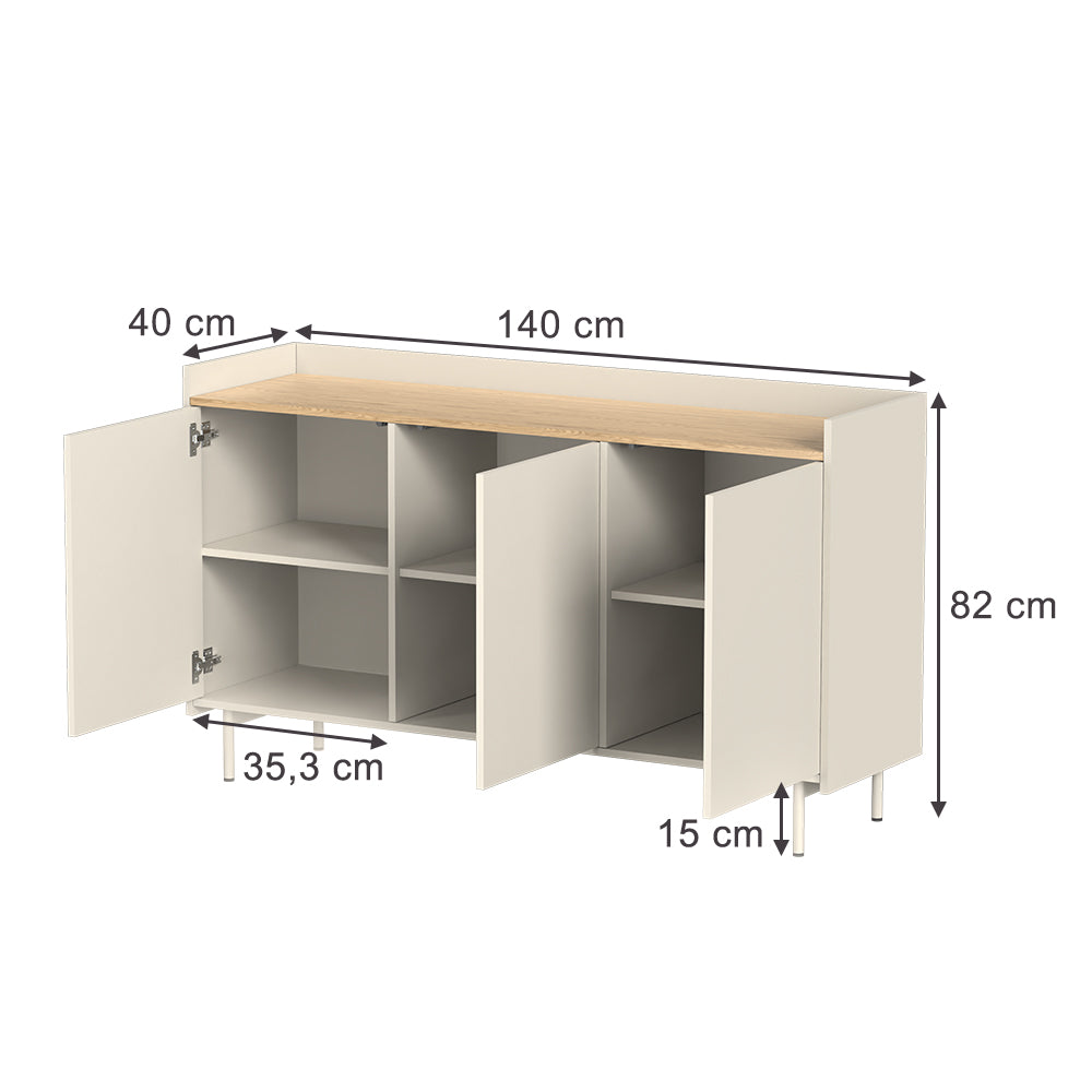 Vicco Credenza Crema 140 x 82 cm con 6 scomparti