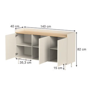 Vicco Credenza Crema 140 x 82 cm con 6 scomparti