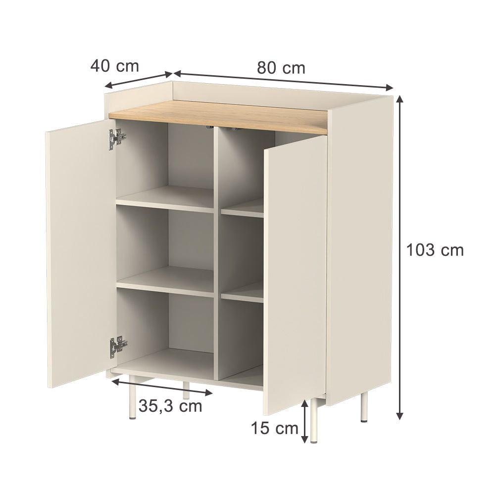 Vicco Credenza Crema 80 x 103 cm con 6 scomparti