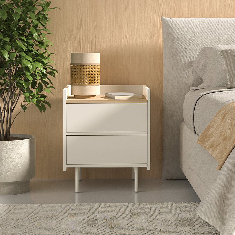 Vicco Comodino camera da letto Crema 48 x 58 cm con 2 cassetti