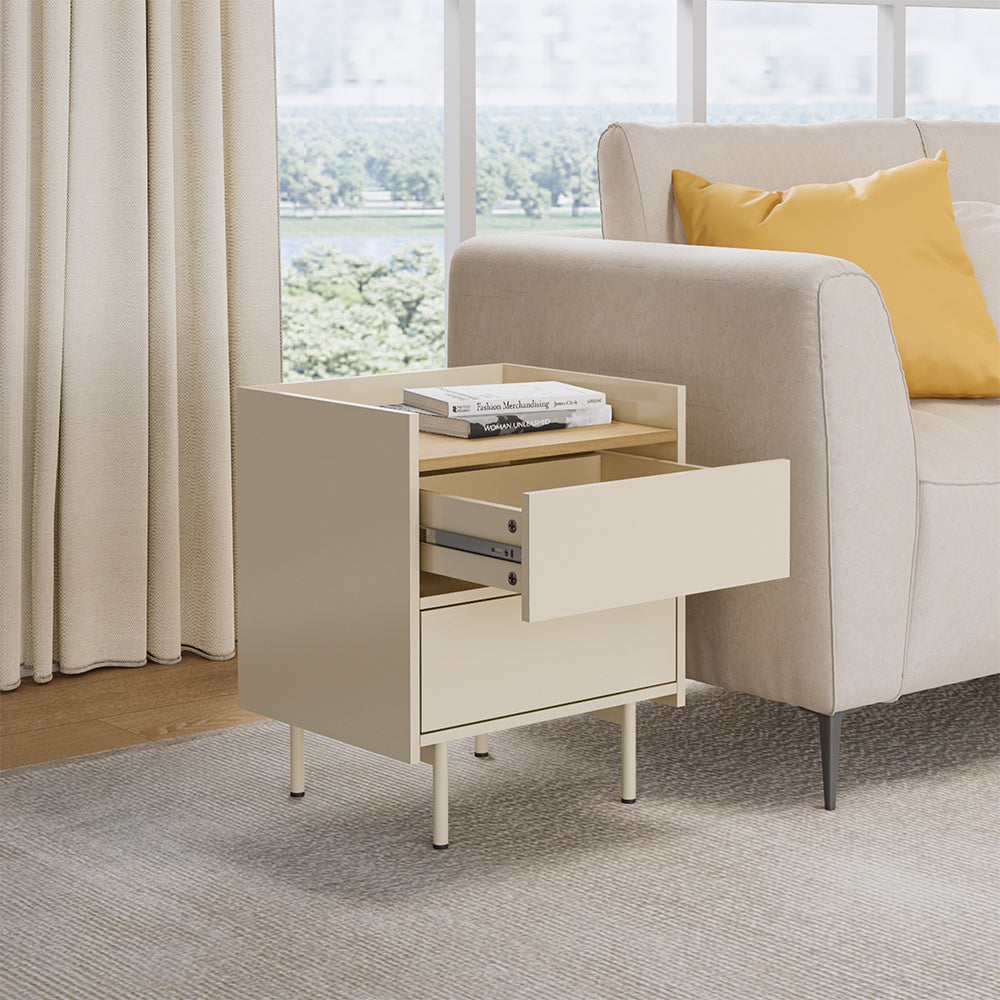 Vicco Comodino camera da letto Crema 48 x 58 cm con 2 cassetti