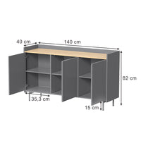 Vicco Credenza Grigio/quercia 140 x 82 cm con 6 scomparti