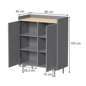 Vicco Credenza Grigio/quercia 80 x 103 cm con 6 scomparti