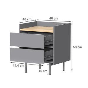 Vicco Comodino camera da letto Grigio/quercia 48 x 58 cm con 2 cassetti