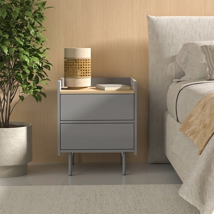 Vicco Comodino camera da letto Grigio/quercia 48 x 58 cm con 2 cassetti