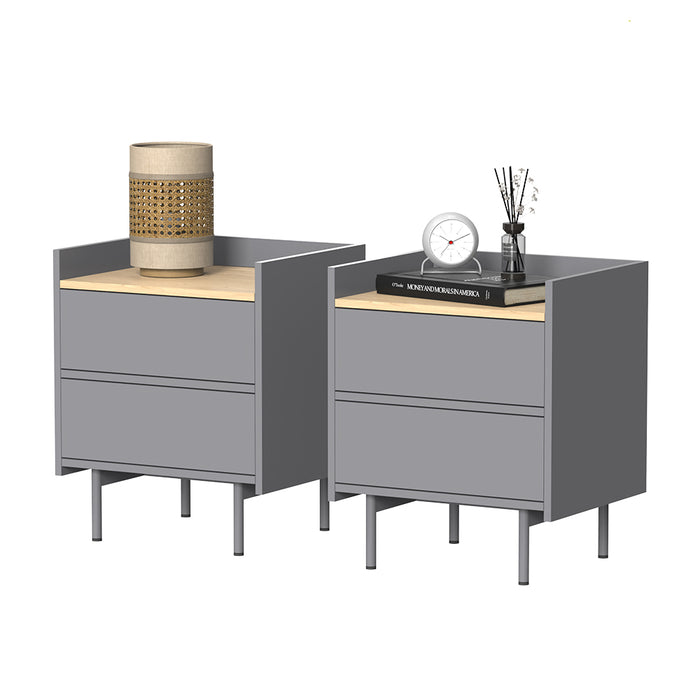 Vicco Comodino Grigio/quercia Set di 2