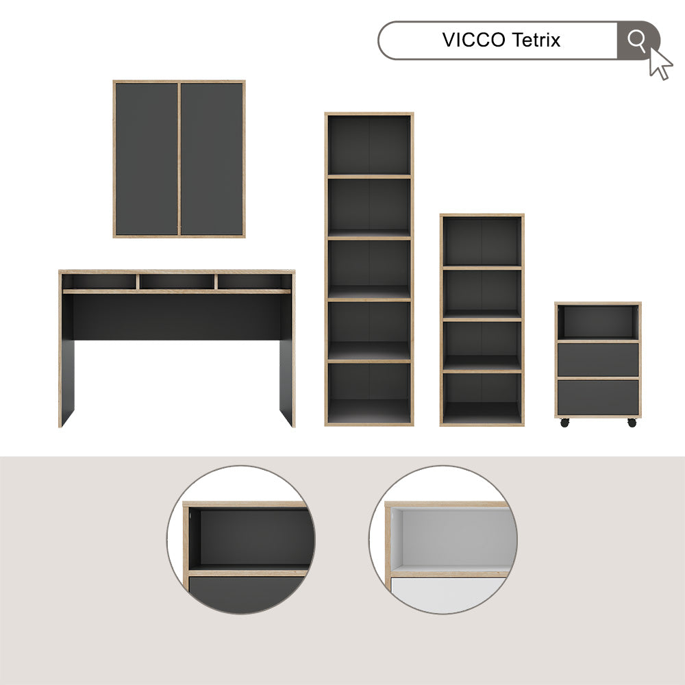 Vicco Scrivania con ripiani Antracite 112 x 55 cm con 3 scomparti