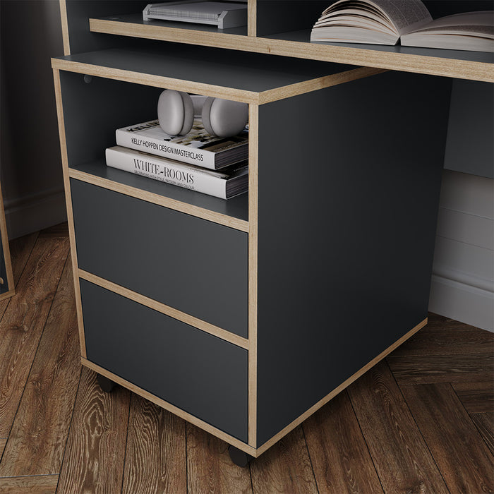 Vicco Contenitore per rotoli Antracite 42 x 55 cm con ripiani e 2 cassetti