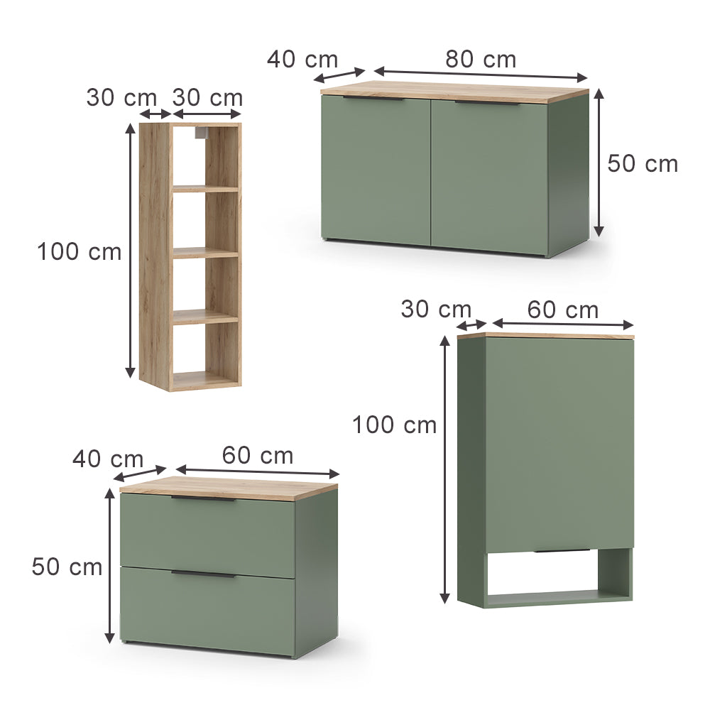 Vicco Parete attrezzata soggiorno Verde 5 parti