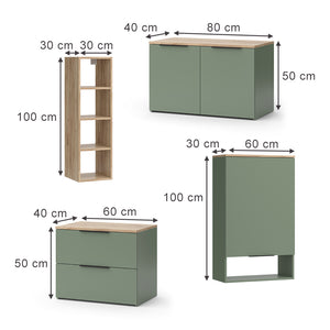 Vicco Parete attrezzata soggiorno Verde 5 parti