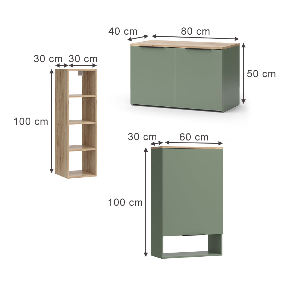 Vicco Parete attrezzata soggiorno Verde 5 parti