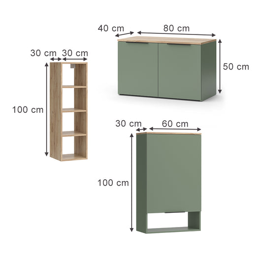 Vicco Parete attrezzata soggiorno Verde 5 parti