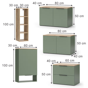 Vicco Parete attrezzata soggiorno Verde 9 parti