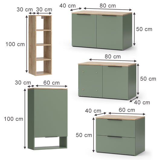 Vicco Parete attrezzata soggiorno Verde 5 parti