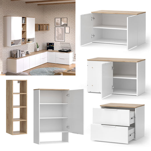 Vicco Parete attrezzata soggiorno Bianco/Sonoma 9 parti