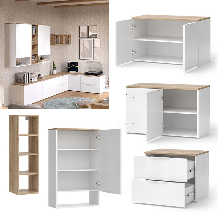 Vicco Parete attrezzata soggiorno Bianco/Sonoma 9 parti