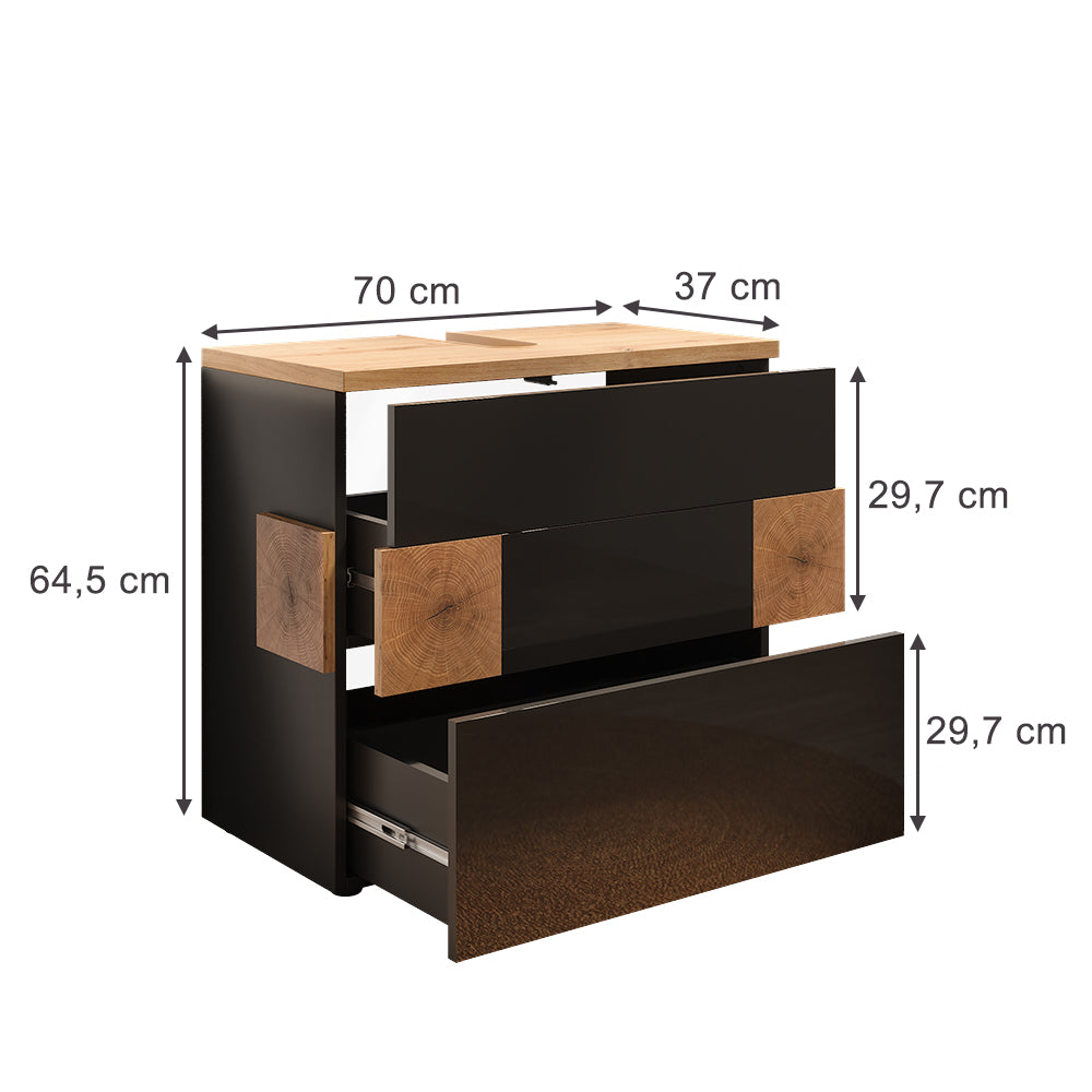 Vicco Mobile sottolavabo per bagno Antracite 70 x 64.5 cm con 2 cassetti