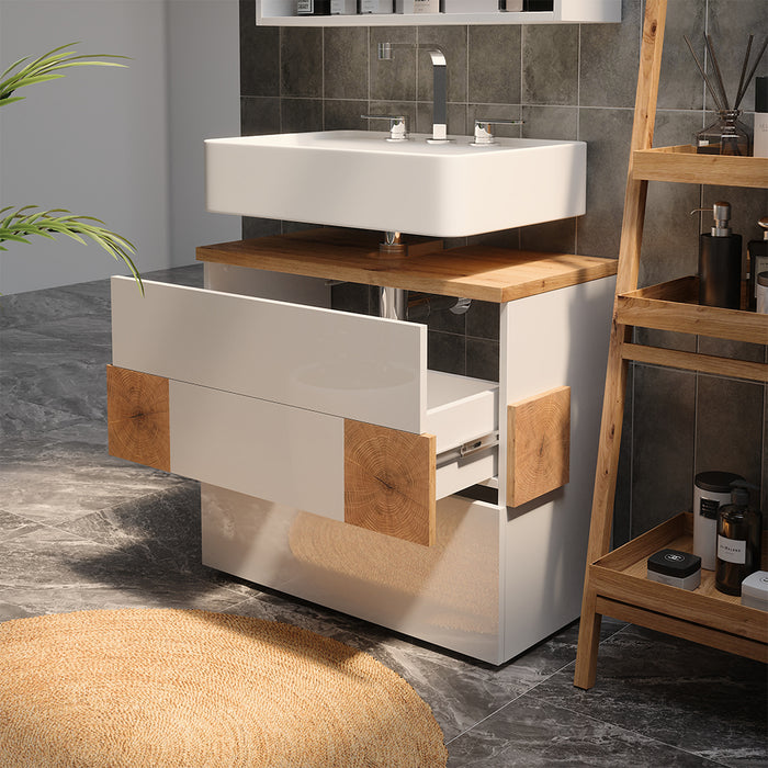 Vicco Mobile sottolavabo per bagno Bianco 70 x 64.5 cm con 2 cassetti