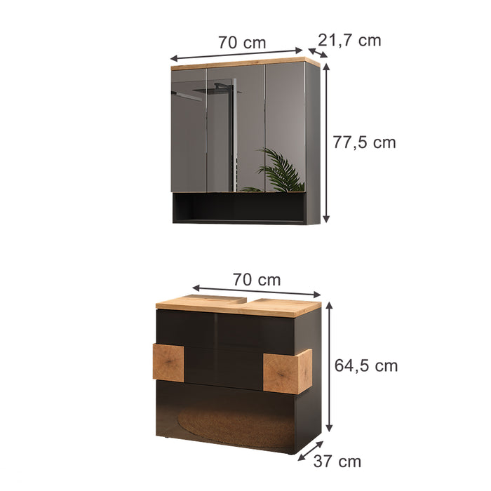 Vicco Set di mobili da bagno Antracite 2 parti