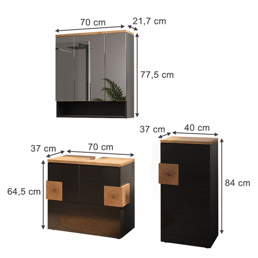 Vicco Set di mobili da bagno Antracite 3 parti